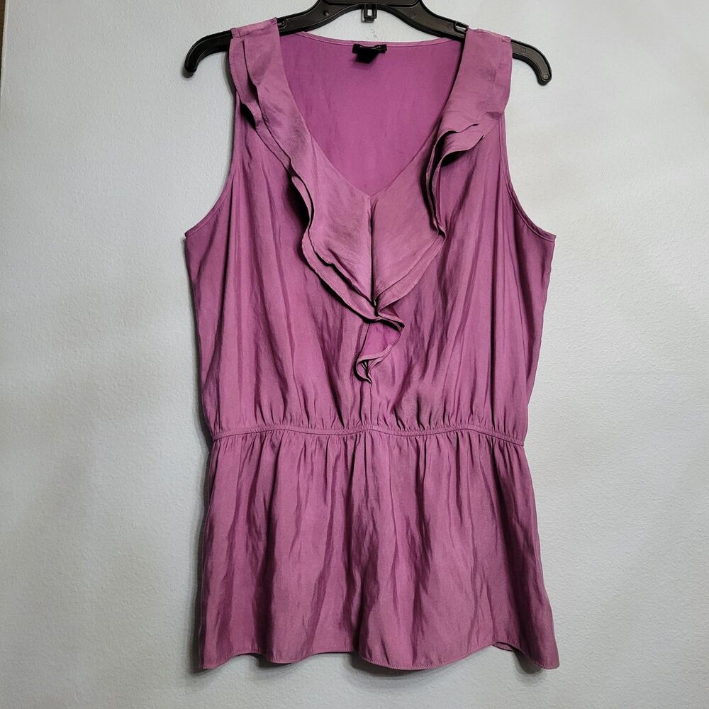 Ann Taylor Women's MED Ruffled V-Neck Sleeveless Top Whimsical Romantic Peasant